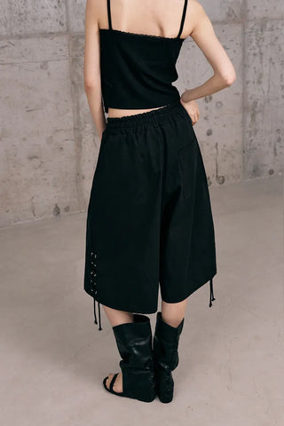 Lace-up Cotton Bermuda Pants