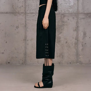 Lace-up Cotton Bermuda Pants