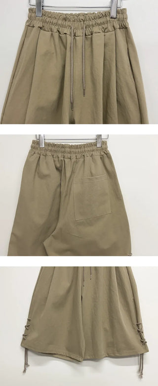 Lace-up Cotton Bermuda Pants
