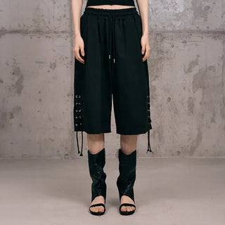 Lace-up Cotton Bermuda Pants