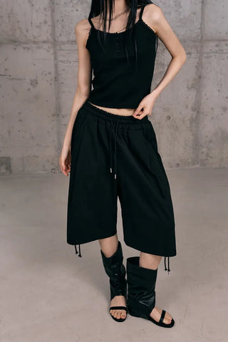 Lace-up Cotton Bermuda Pants