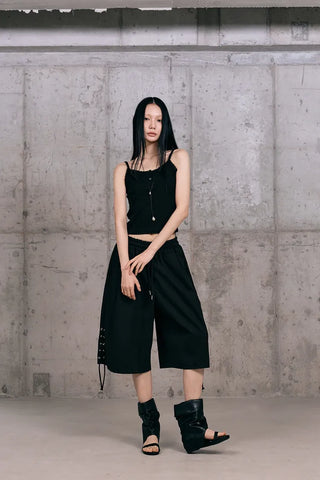 Lace-up Cotton Bermuda Pants