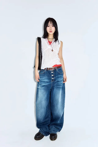 Button-fly Balloon Jeans