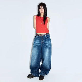 Button-fly Balloon Jeans