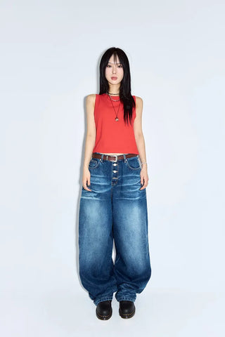 Button-fly Balloon Jeans