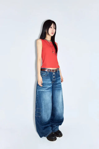 Button-fly Balloon Jeans