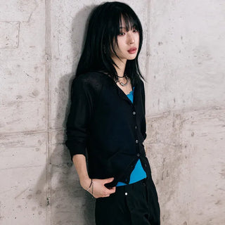Et Linen See-through Cardigan