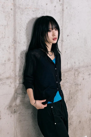 Et Linen See-through Cardigan