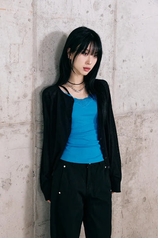Et Linen See-through Cardigan