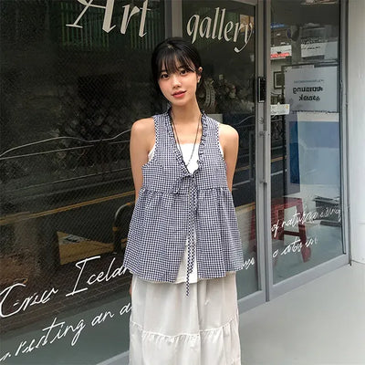 More Frill Check Sleeveless Blouse