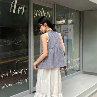 More Frill Check Sleeveless Blouse