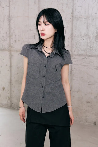 Leaf Cap Sleeve Short Sleeve Shirt
