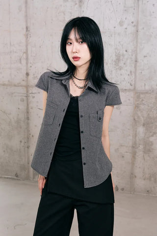 Leaf Cap Sleeve Short Sleeve Shirt