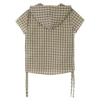String Check Hooded Short Sleeve Shirt