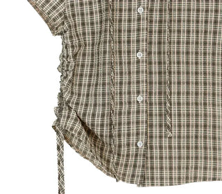 String Check Hooded Short Sleeve Shirt