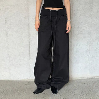 Ribbed Folding Wide Pants