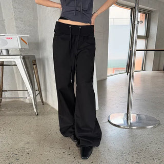 Ribbed Folding Wide Pants