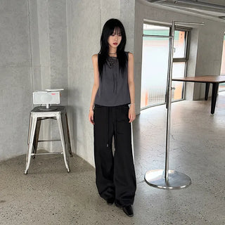 Ribbed Folding Wide Pants