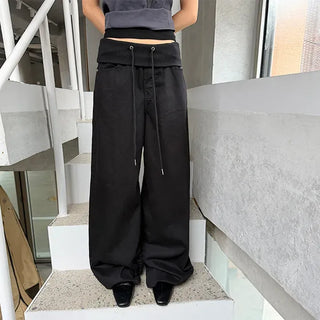 Ribbed Folding Wide Pants