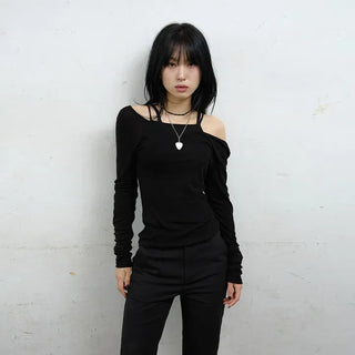 Raw Tencel V-neck Long Sleeve Tee