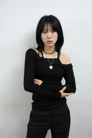 Raw Tencel V-neck Long Sleeve Tee