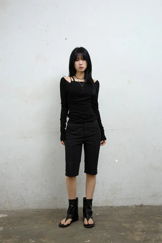 Raw Tencel V-neck Long Sleeve Tee