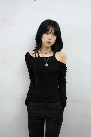 Raw Tencel V-neck Long Sleeve Tee