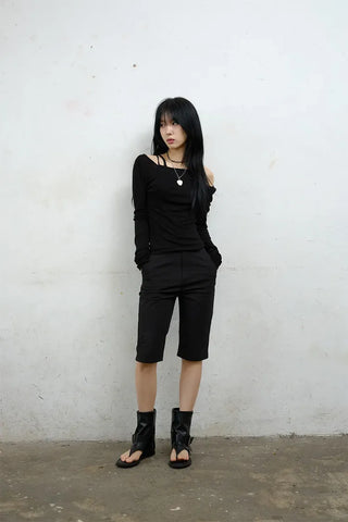 Raw Tencel V-neck Long Sleeve Tee