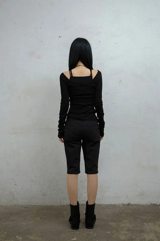 Raw Tencel V-neck Long Sleeve Tee