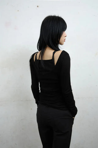 Raw Tencel V-neck Long Sleeve Tee