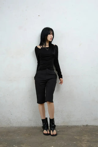 Raw Tencel V-neck Long Sleeve Tee