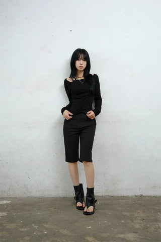 Raw Tencel V-neck Long Sleeve Tee
