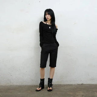Raw Tencel V-neck Long Sleeve Tee