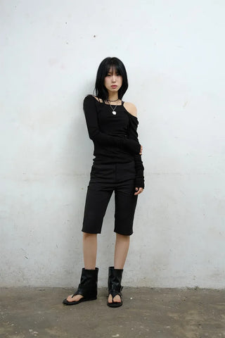 Raw Tencel V-neck Long Sleeve Tee