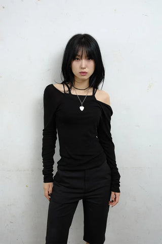 Raw Tencel V-neck Long Sleeve Tee