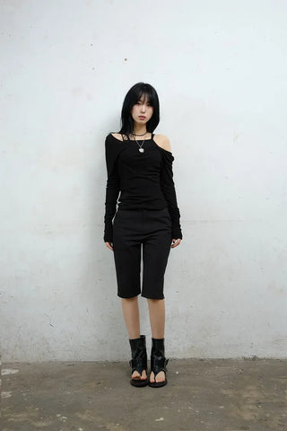 Raw Tencel V-neck Long Sleeve Tee