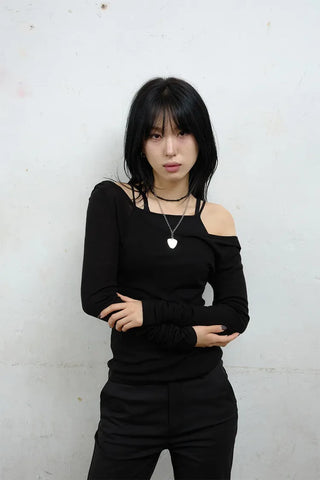 Raw Tencel V-neck Long Sleeve Tee