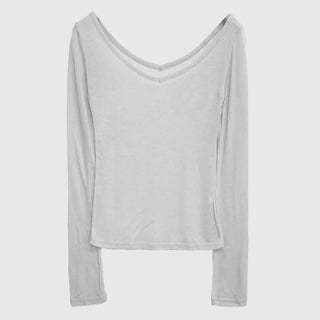 Raw Tencel V-neck Long Sleeve Tee