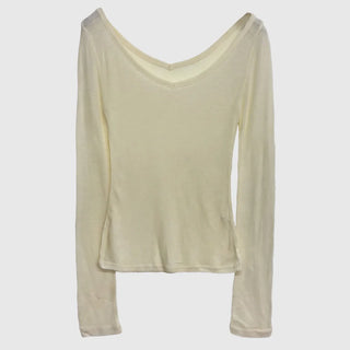 Raw Tencel V-neck Long Sleeve Tee