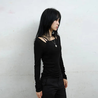 Raw Tencel V-neck Long Sleeve Tee