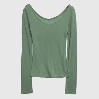 Raw Tencel V-neck Long Sleeve Tee