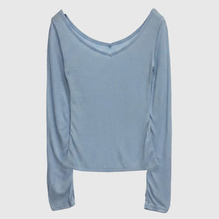 Raw Tencel V-neck Long Sleeve Tee