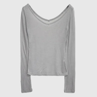 Raw Tencel V-neck Long Sleeve Tee