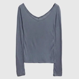 Raw Tencel V-neck Long Sleeve Tee