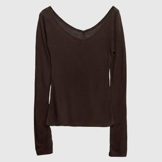 Raw Tencel V-neck Long Sleeve Tee