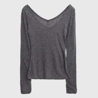 Raw Tencel V-neck Long Sleeve Tee