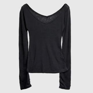 Raw Tencel V-neck Long Sleeve Tee