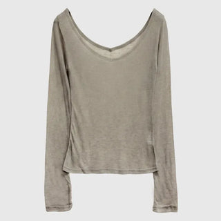 Raw Tencel V-neck Long Sleeve Tee