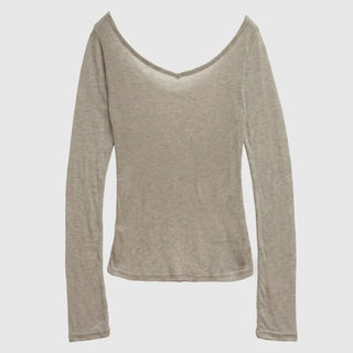 Raw Tencel V-neck Long Sleeve Tee
