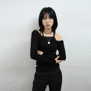 Raw Tencel V-neck Long Sleeve Tee